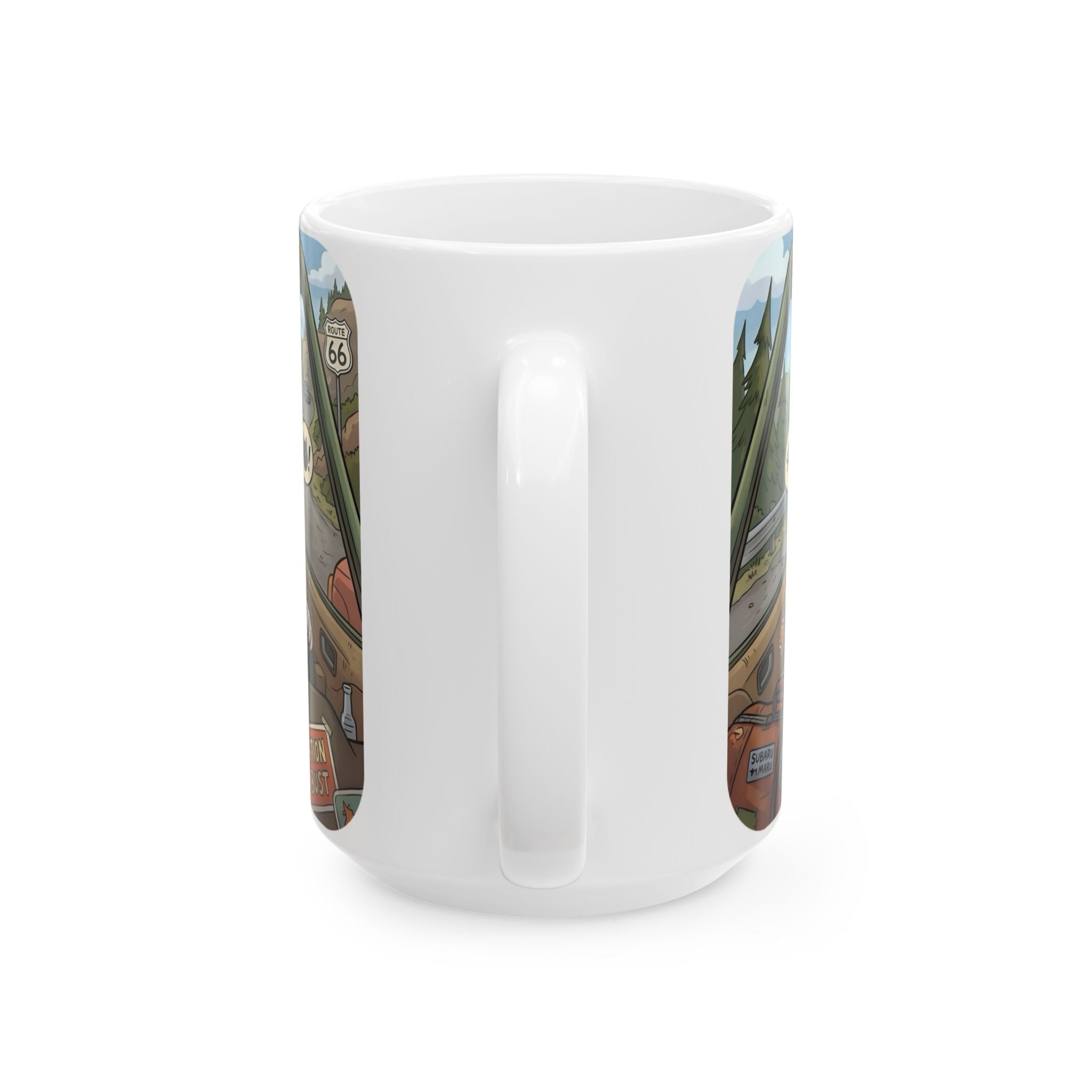 Angry Cats On A Road Trip White Ceramic Mug — Funny Kitty Crew Travel Cup (11oz, 15oz)