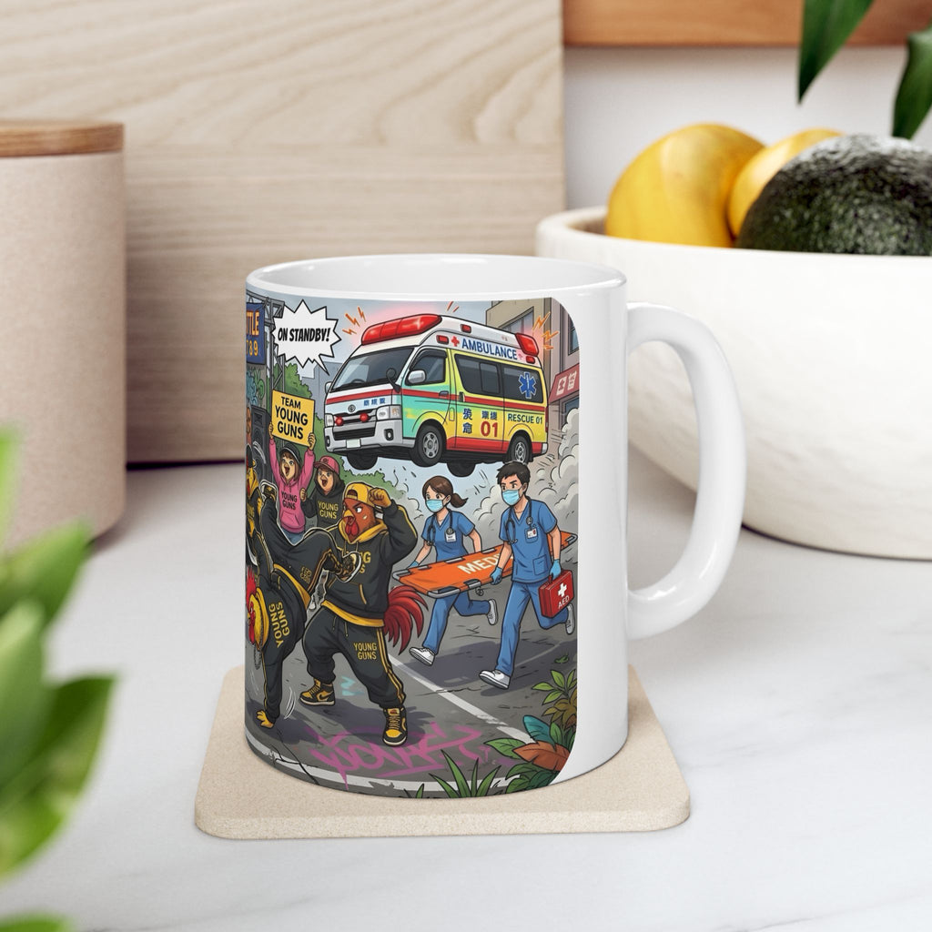 Chicken Dance Battle White Ceramic Mug (11oz, 15oz) — Funny Rooster Street Dance Cup