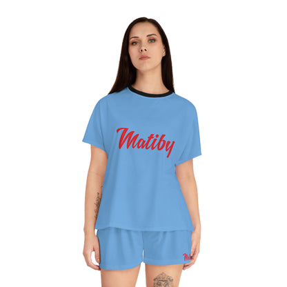 Matiby Women's Light Blue Short Pajama Set (AOP)