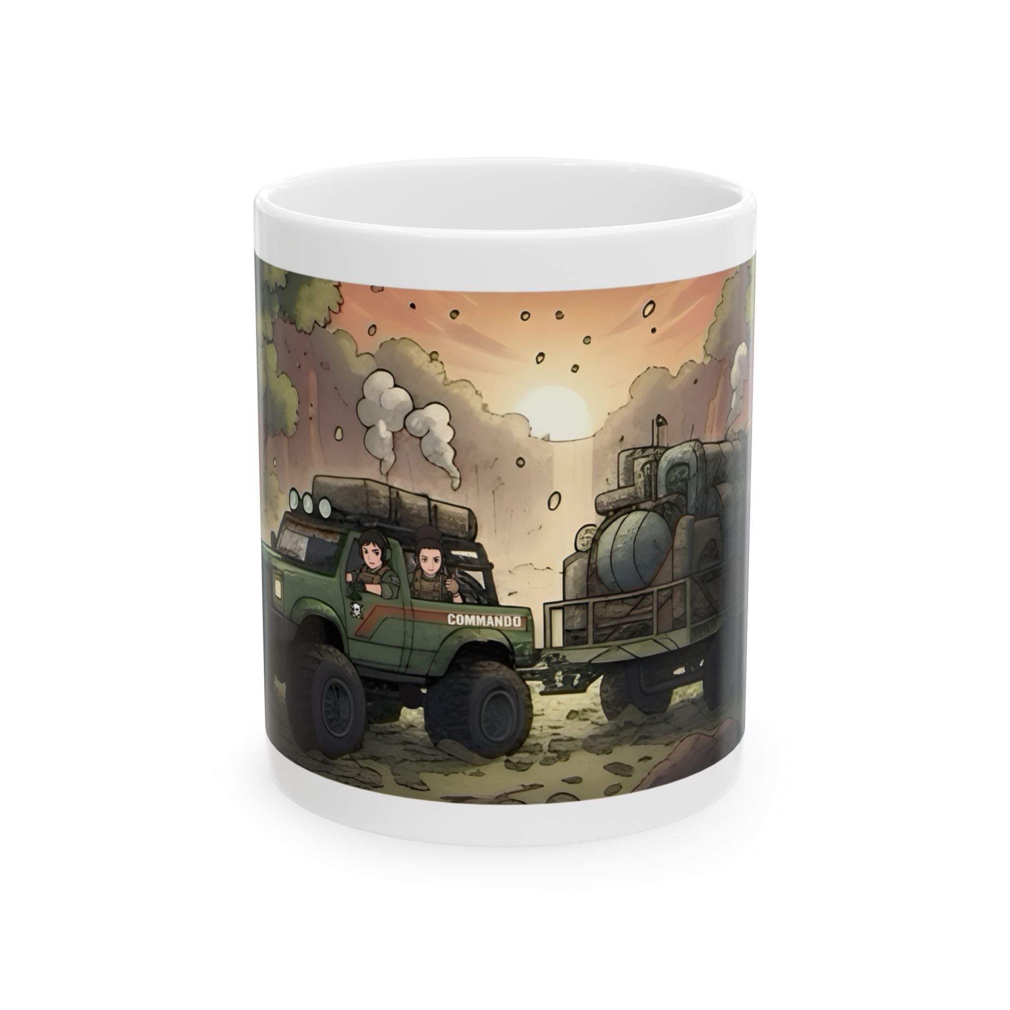 Adventure 4x4 Trucks #1, Army Commandos White Ceramic Mug  — Find Your Path To The Essentials Cup (11oz & 15oz)