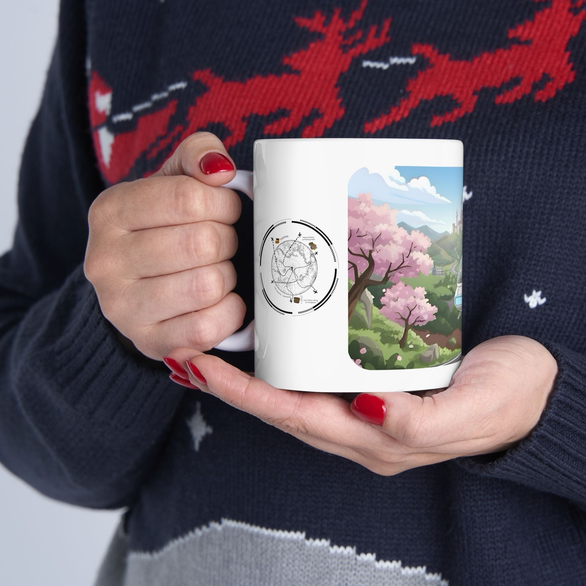 Cherry Blossoms Vista  White Ceramic Mug – Life’s Little Wonders Cup (11oz/15oz)