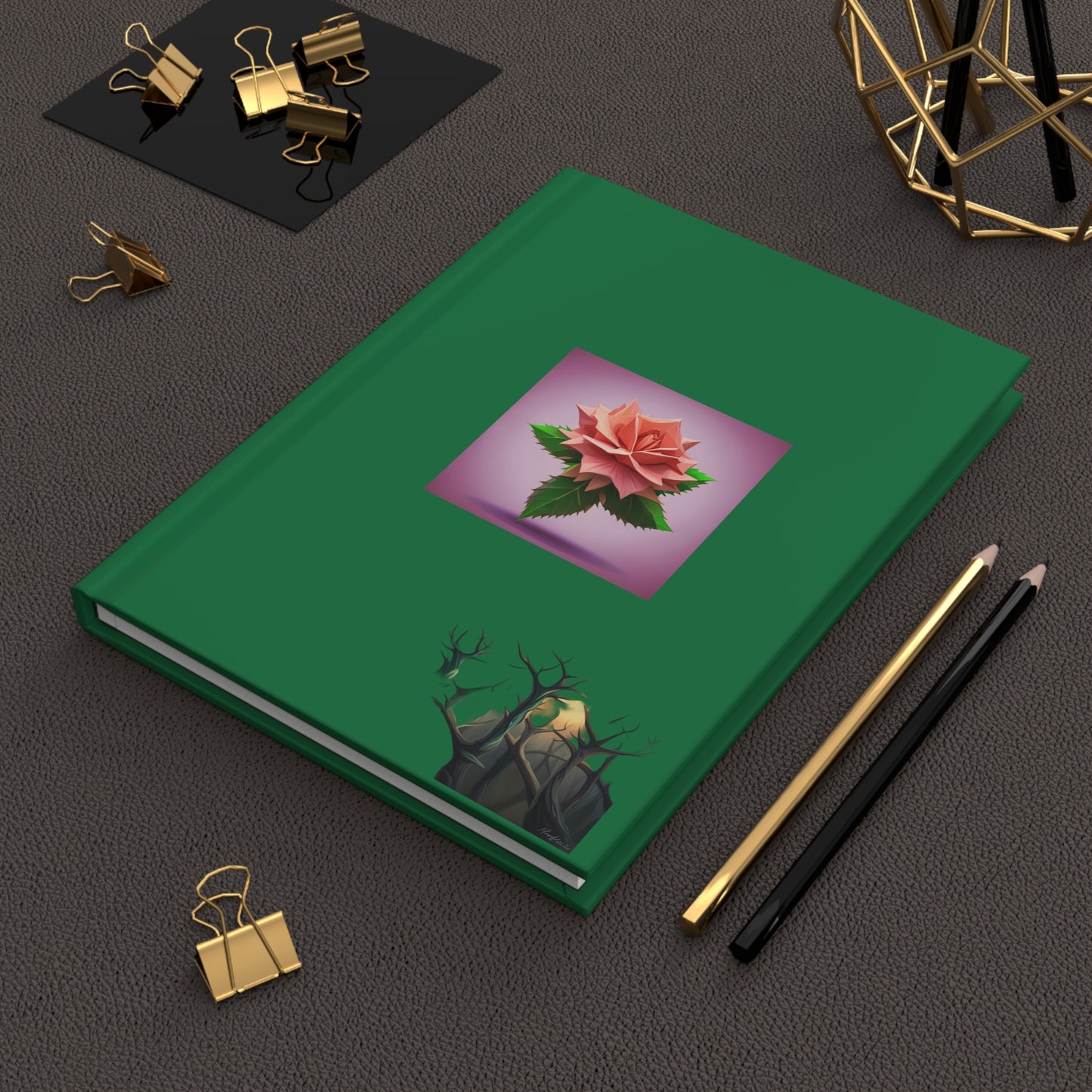 Thorn Rose Hardcover Journal Matte Dark Green