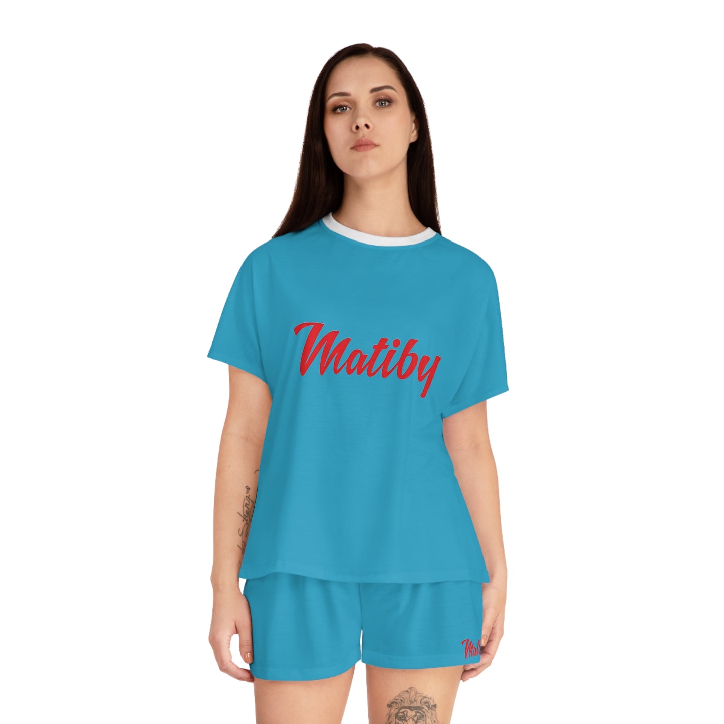 Matiby Women's Turquoise Short Pajama Set (AOP)