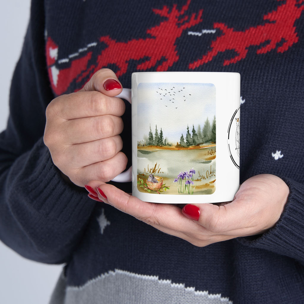 Peaceful Forest White Ceramic Mug — Aesthetic Nature Scenery Cup (11oz/15oz)