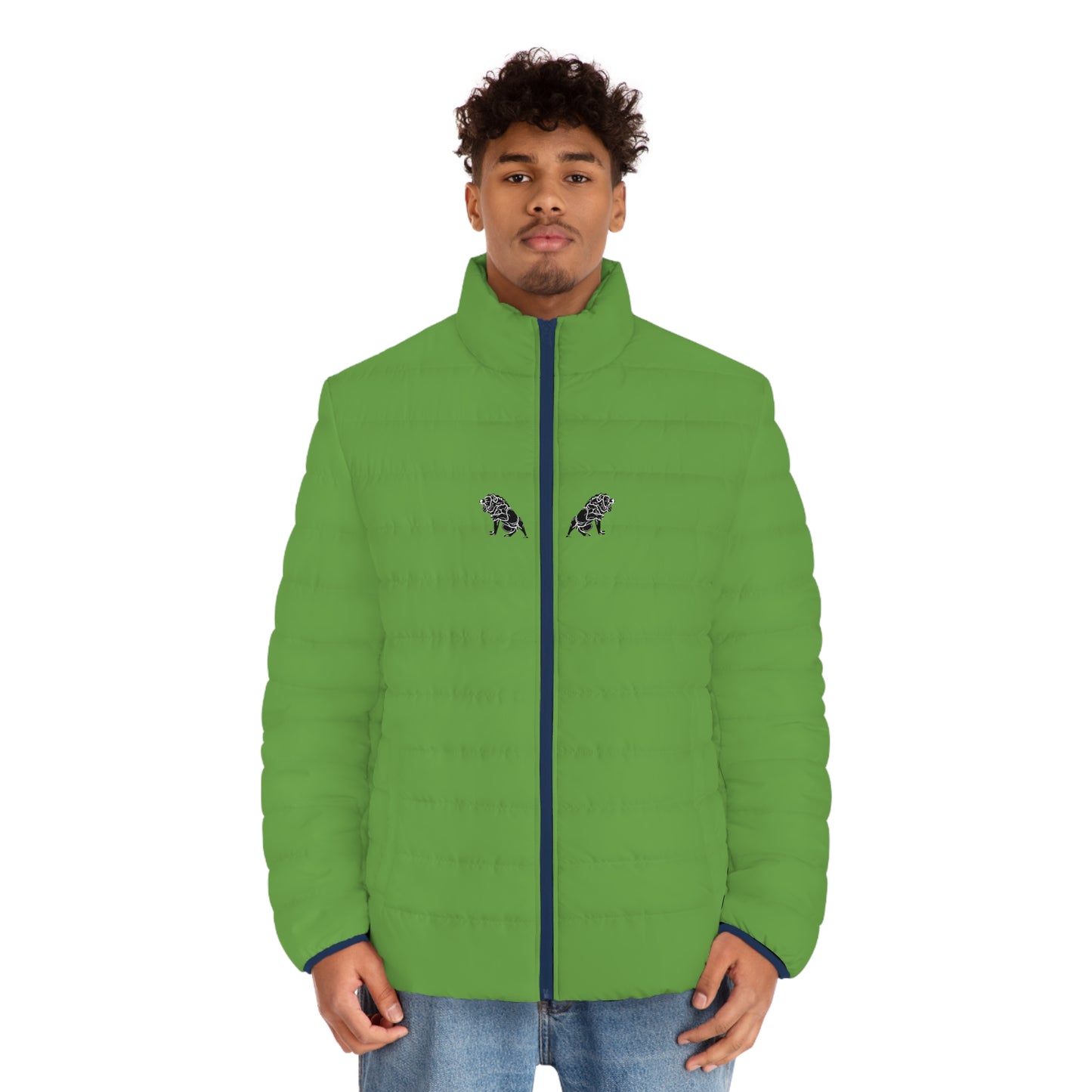 Men's Green Puffer Jacket (AOP)