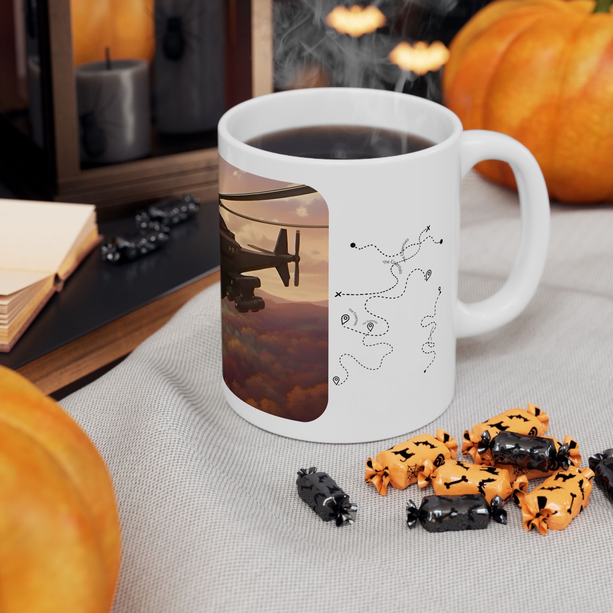Touring Heli Over Autumn Fall Countryside White Ceramic Mug – Friends, Family & Imaginative Adventures, Celebrating Companionship, Creativity & Life’s Little Wonders Cup (11oz/15oz)