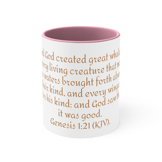 Bible Speaks Gen 1:21 Accent Mug, 11oz