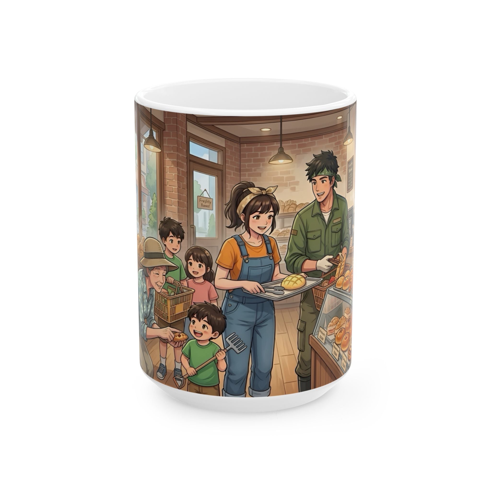 Cozy Family Bakery Trip White Ceramic Mug, Cute Gardener's Cafe Cup (11oz, 15oz)