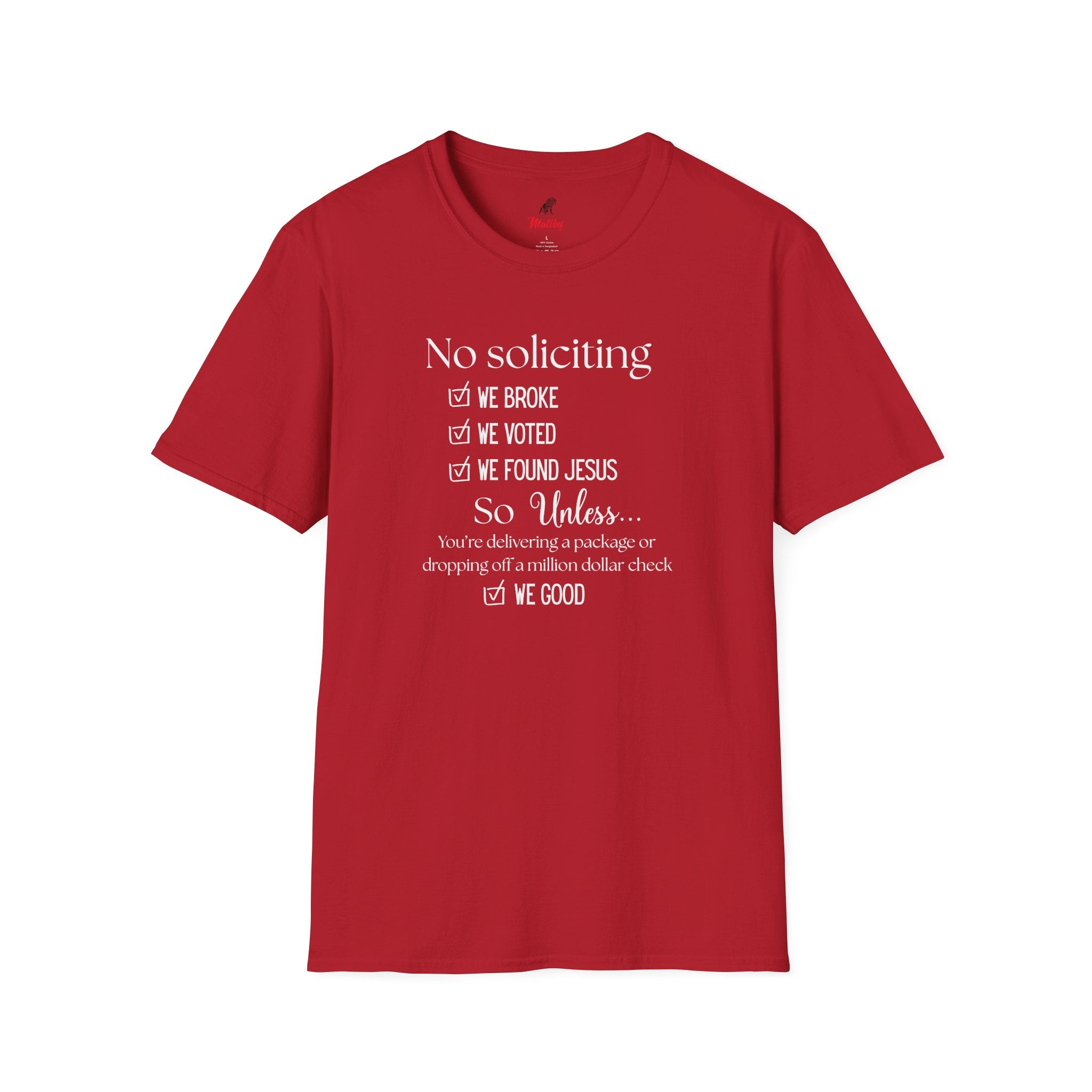 No Soliciting T-Shirt #2 — "Unless..." Funny Checklist Tee (All of the Above)