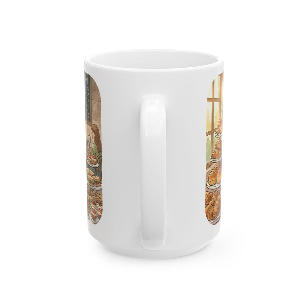 Cat-Astrophe Café White Ceramic Mug — Cute Cat Bakery Date Cup (11oz & 15oz)