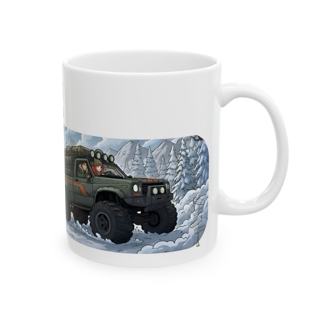 Adventure 4x4 Trucks #39, Rolling Through The Snow White Ceramic Mug — Find Your Path To The Essentials Cup (11oz & 15oz)
