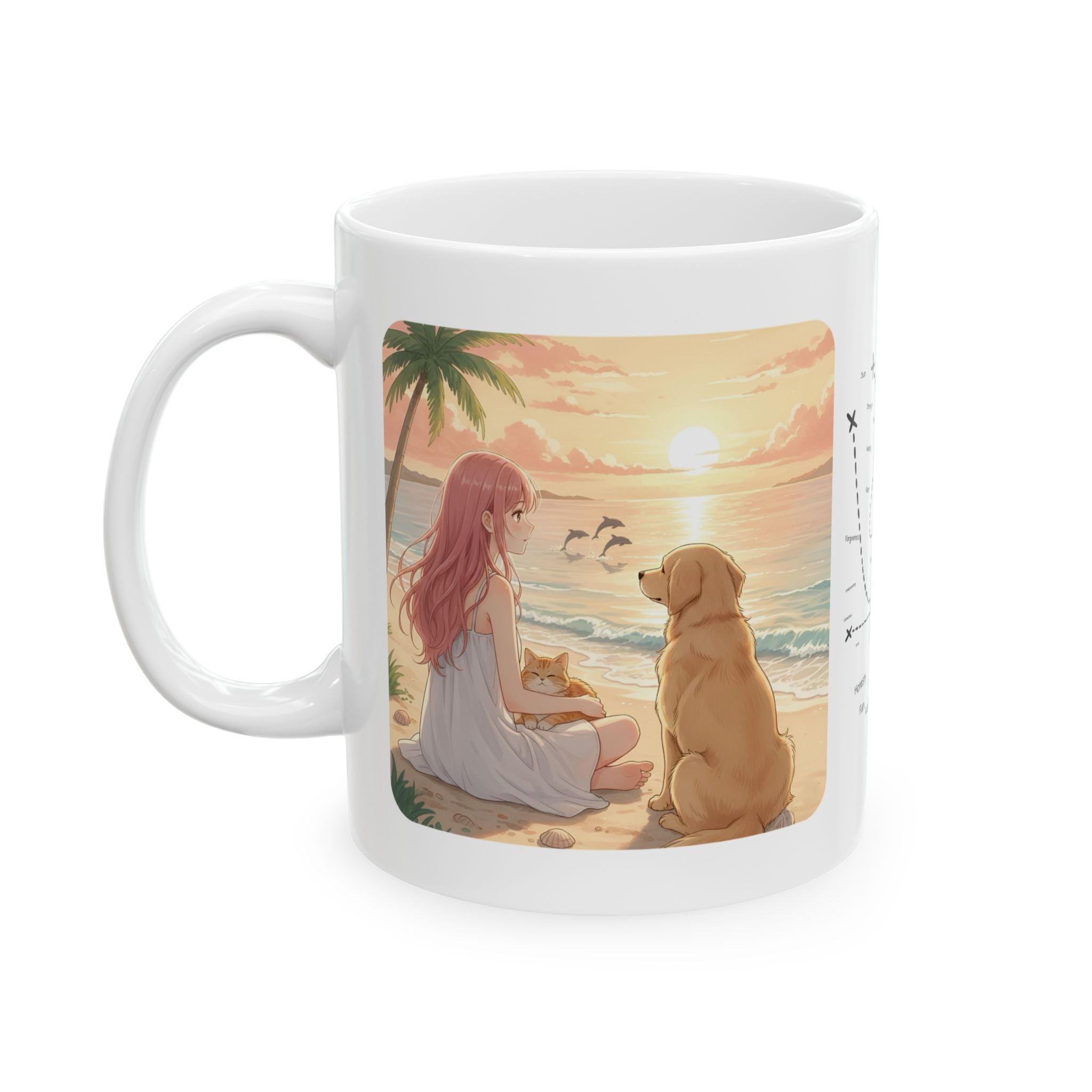 Faithful Friends, Golden Retriever, Orange & White Cats White Ceramic Mug — Calm Lighthouse Reflections Anime Girl Boho Beach Vibes Cup (11oz, 15oz)