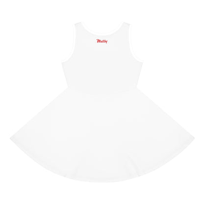 Girls' White Sleeveless Sundress (AOP)