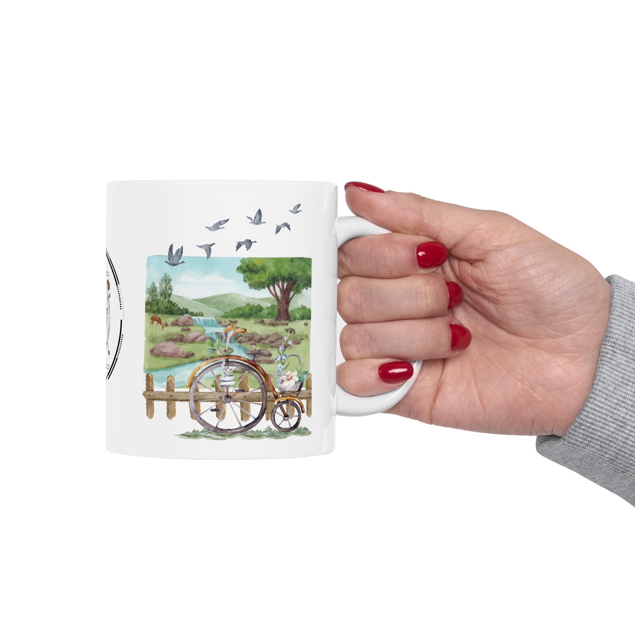 Peaceful Forest White Ceramic Mug — Aesthetic Nature Scenery Cup (11oz/15oz)