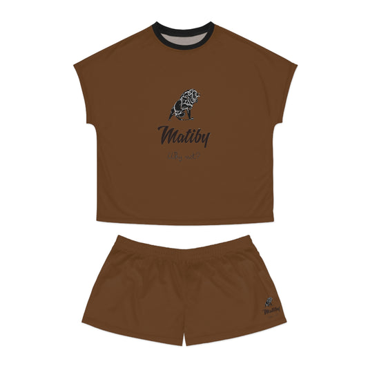 Matiby Lion Women's Brown Short Pajama Set (AOP)