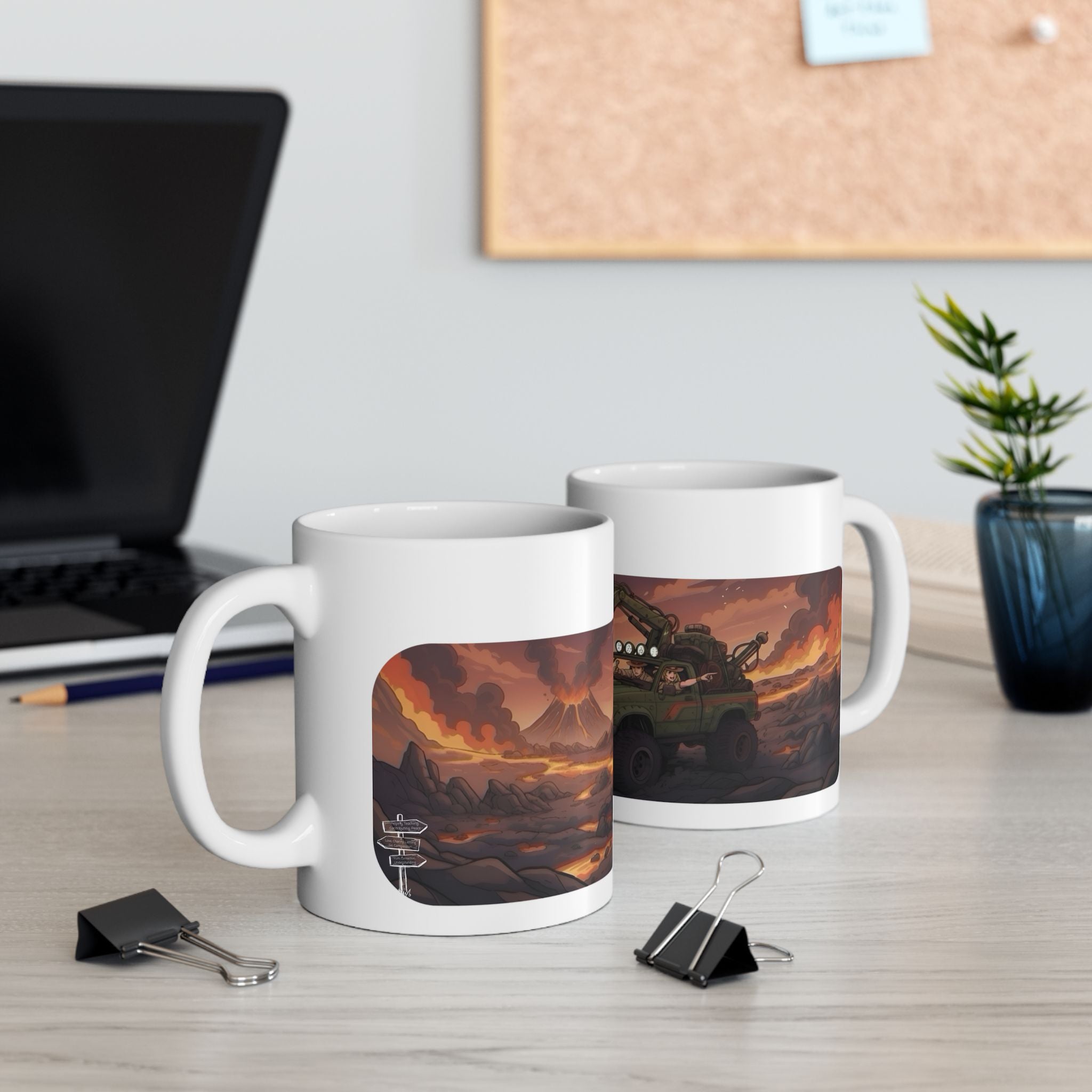 Adventure 4x4 Trucks #19, Geology Lava Volcanologists On The Go White Ceramic Mug — Find Your Path To The Essentials Cup (11oz & 15oz)