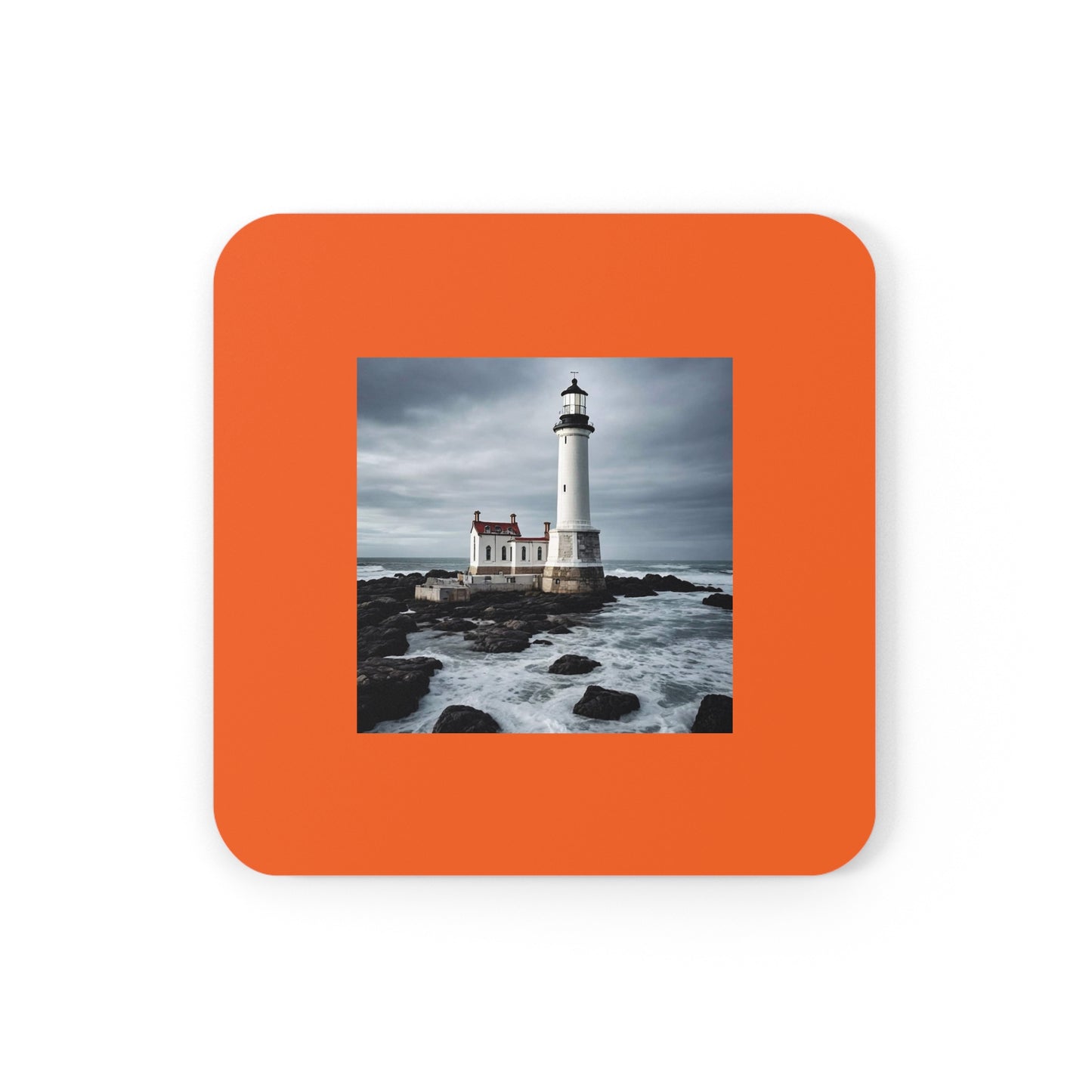 Matiby Lighthouse Orange Cork Back Coaster