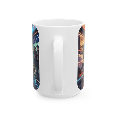 "Raccoon Chase" Anime City Police White Ceramic Mug (11oz/15oz), Urban Ringtails Cup