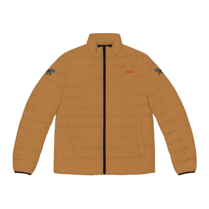 Men's Light Brown Puffer Jacket (AOP)