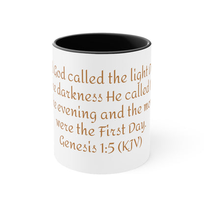 Bible Speaks Gen 1:5 Accent Mug, 11oz