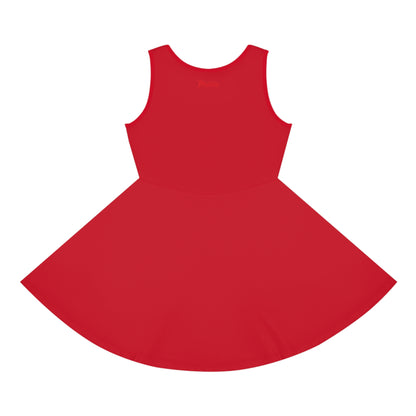 Girls' Dark Red Sleeveless Sundress (AOP)