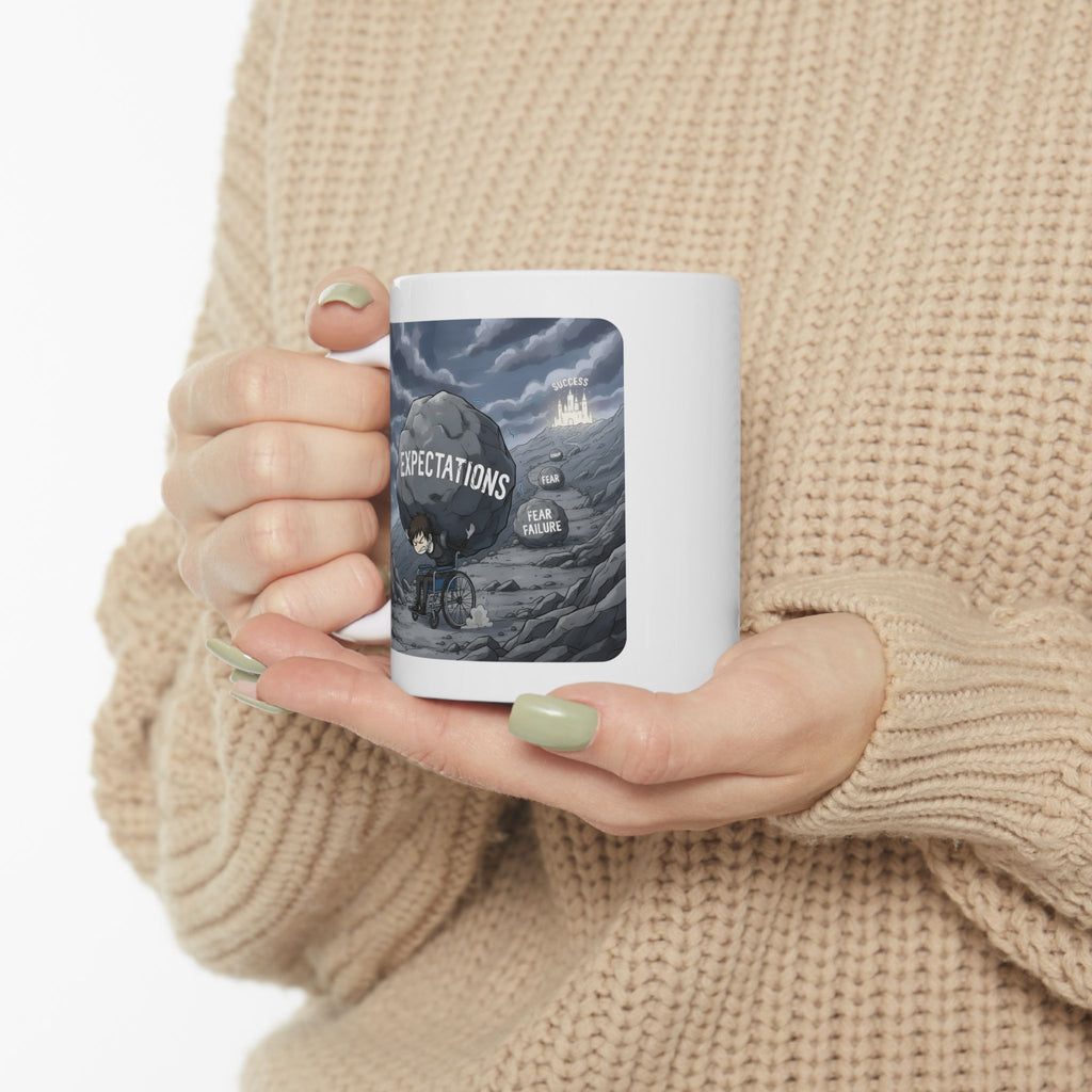 Unbreakable Women Overcoming Expectation White Ceramic Mug, (11oz, 15oz), Disability Resilience Wheelchair Warrior Cup