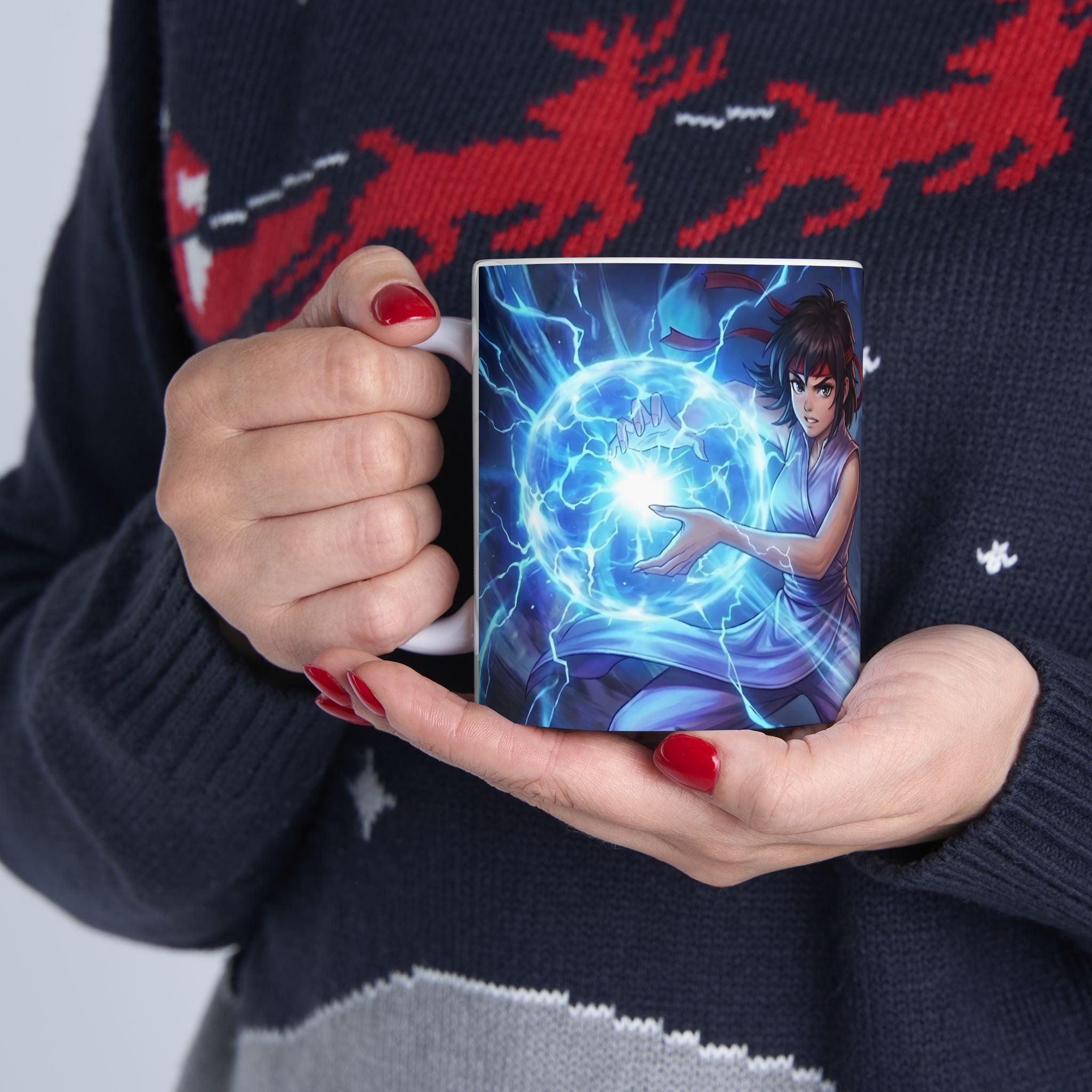 Anime Elemental Battle Duo #2 White Ceramic Mug — Fire And Lightning Gamers' Adventure(11oz, 15oz)