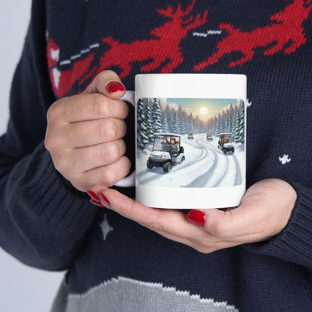 Anime Golf Cart Winter Racing Adventures #2 White Ceramic Mug — Find Your Path To The Essentials Cup (11oz & 15oz)