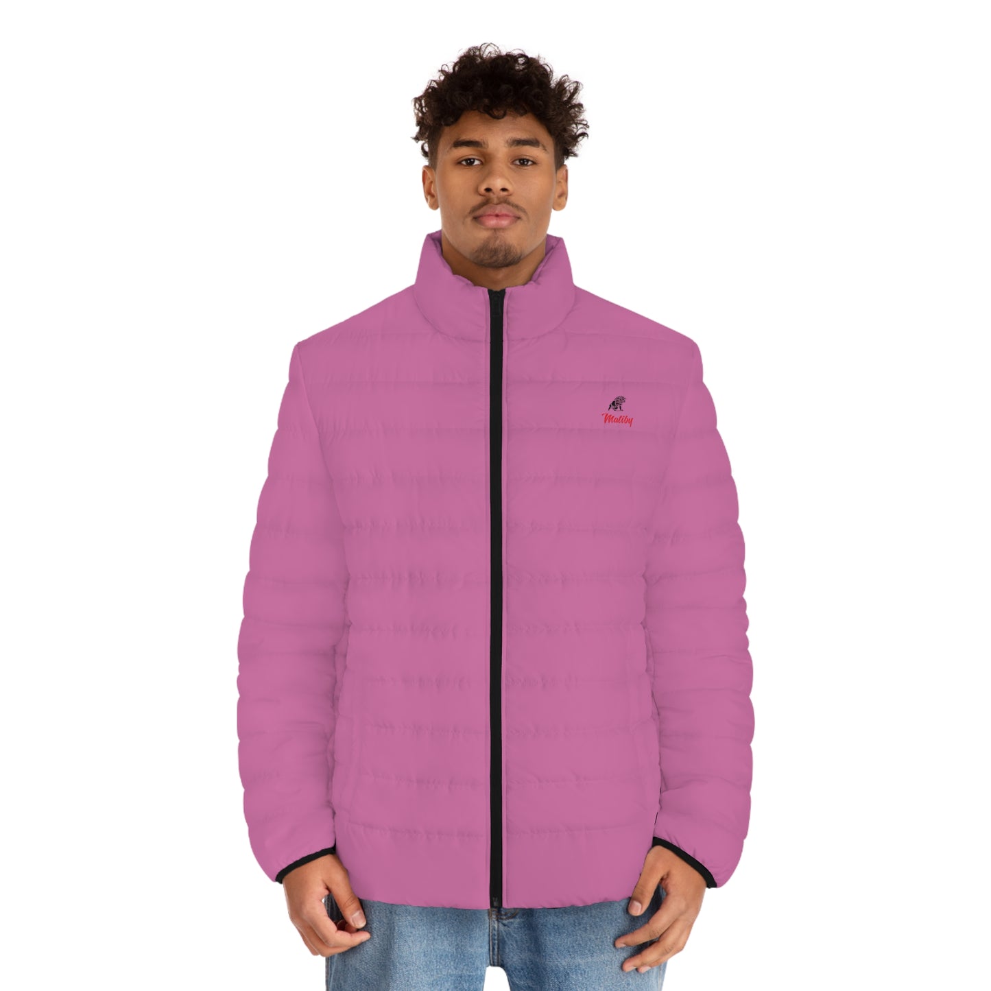 Men's Pink Puffer Jacket (AOP)