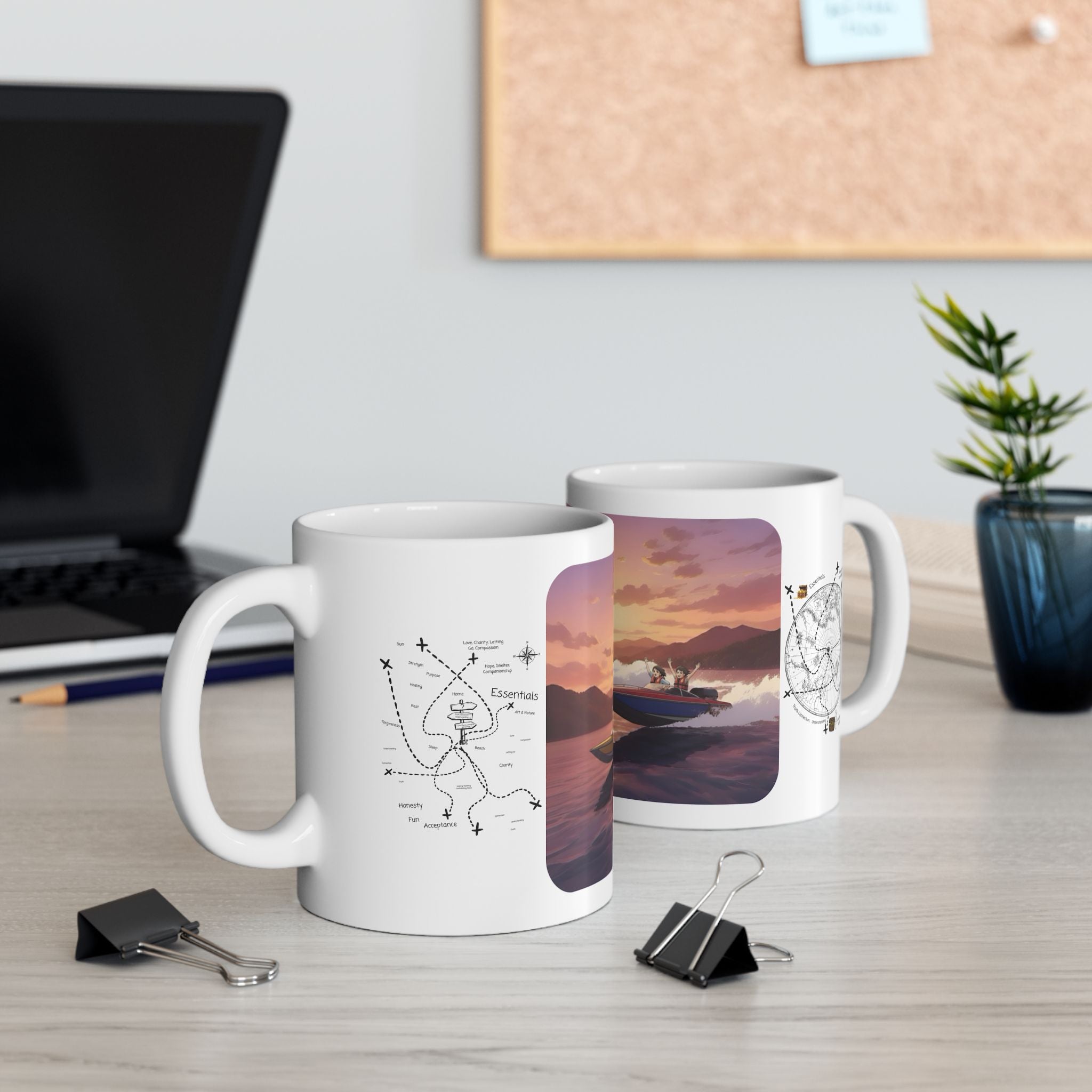 Adrenaline Boat Race #5 for Friends & Couples White Ceramic Mug — Anime Speedboat Treasure Map Cup (11oz/15oz)