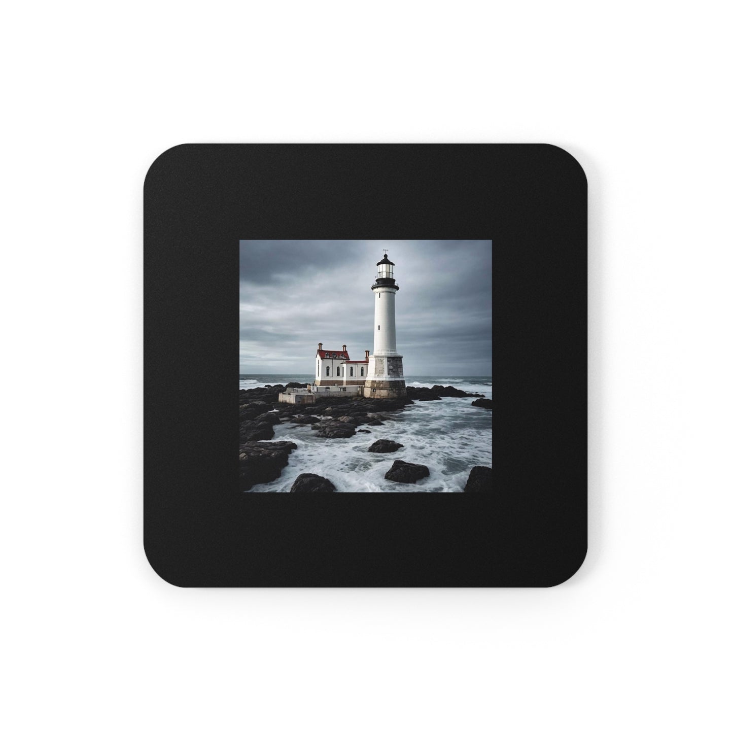 Matiby Lighthouse Black Cork Back Coaster