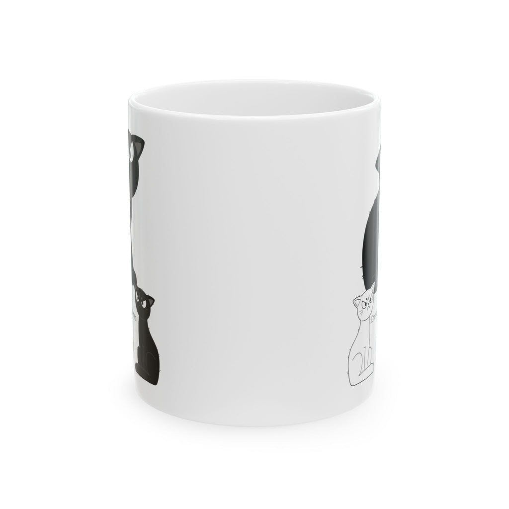 Emotionally Supported by Cats White Ceramic Mug – Cute Black & White Sassy Kitties Tea Cup (11oz & 15oz)