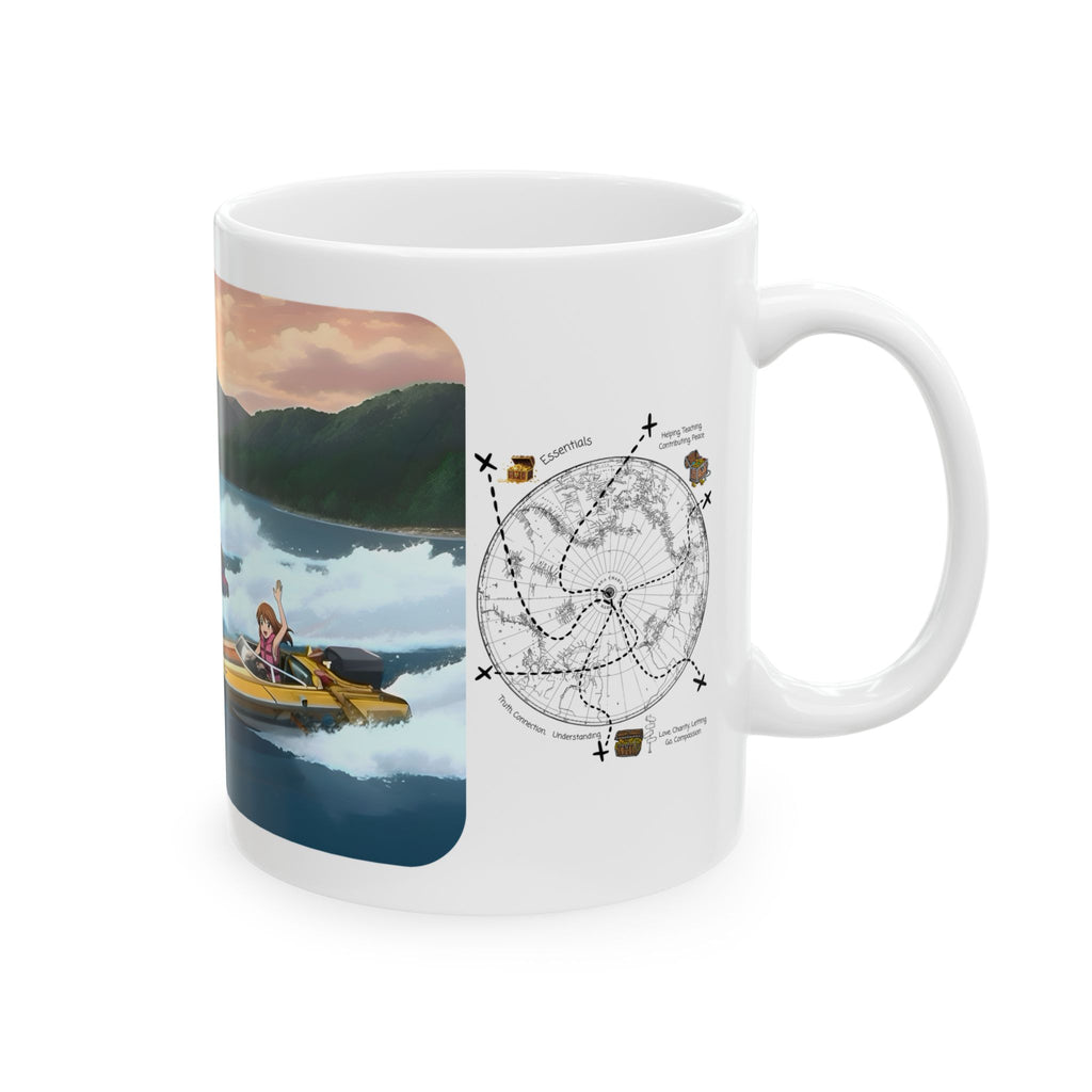 Adrenaline Boat Race #2 for Friends & Couples White Ceramic Mug — Anime Speedboat Treasure Map Cup (11oz/15oz)