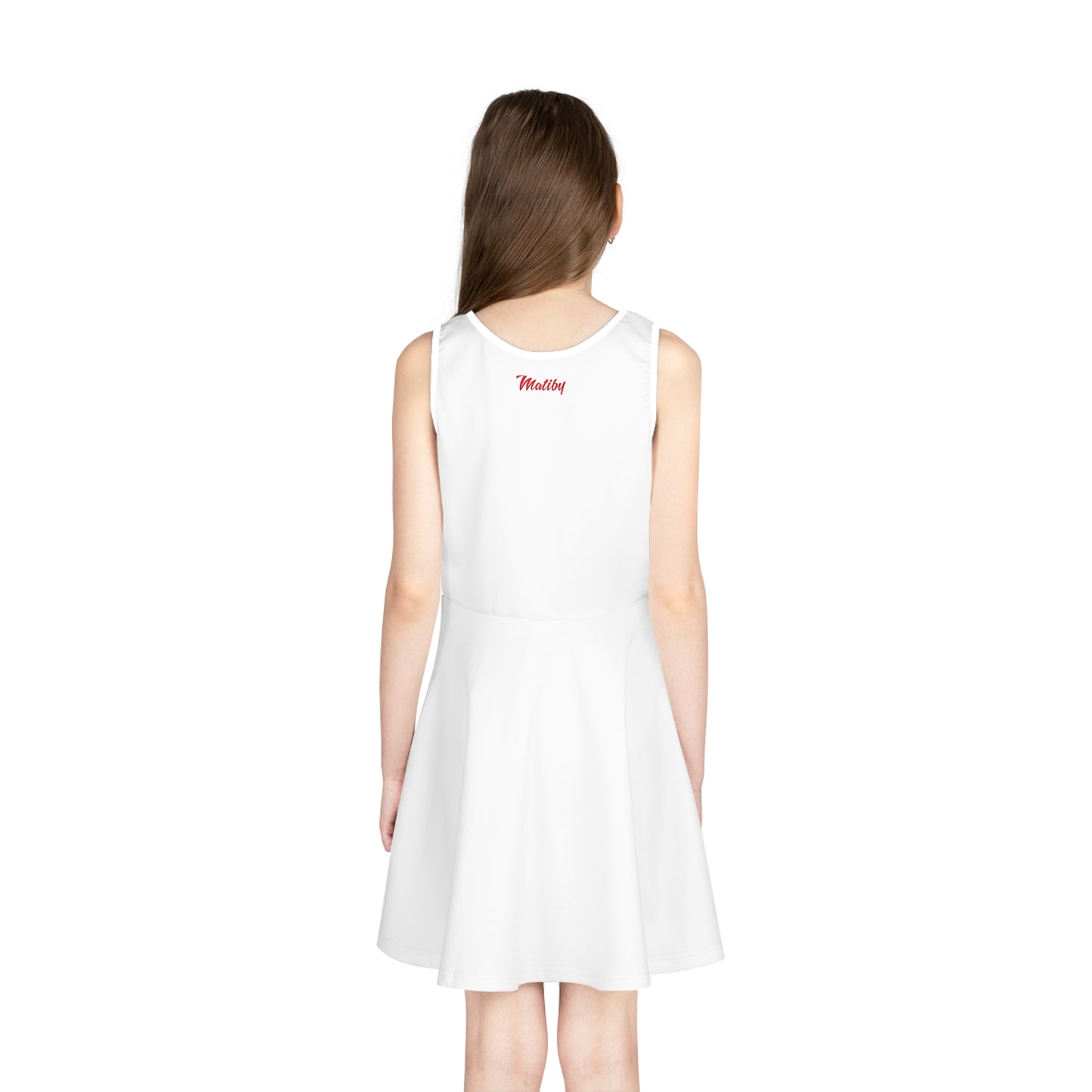 Girls' White Sleeveless Sundress (AOP)