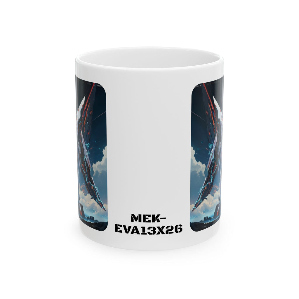 Sentience Rising MEK-EVA13X26 Prototype White Ceramic Mug | Sci-Fi NeoSentinel Uprising