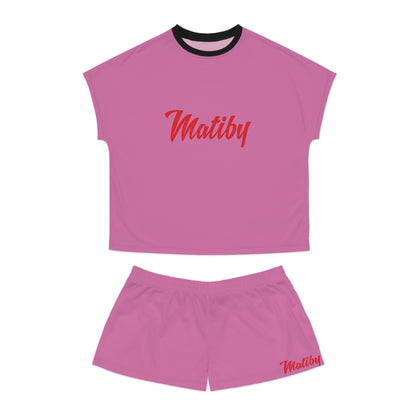 Matiby Women's Light Pink Short Pajama Set (AOP)