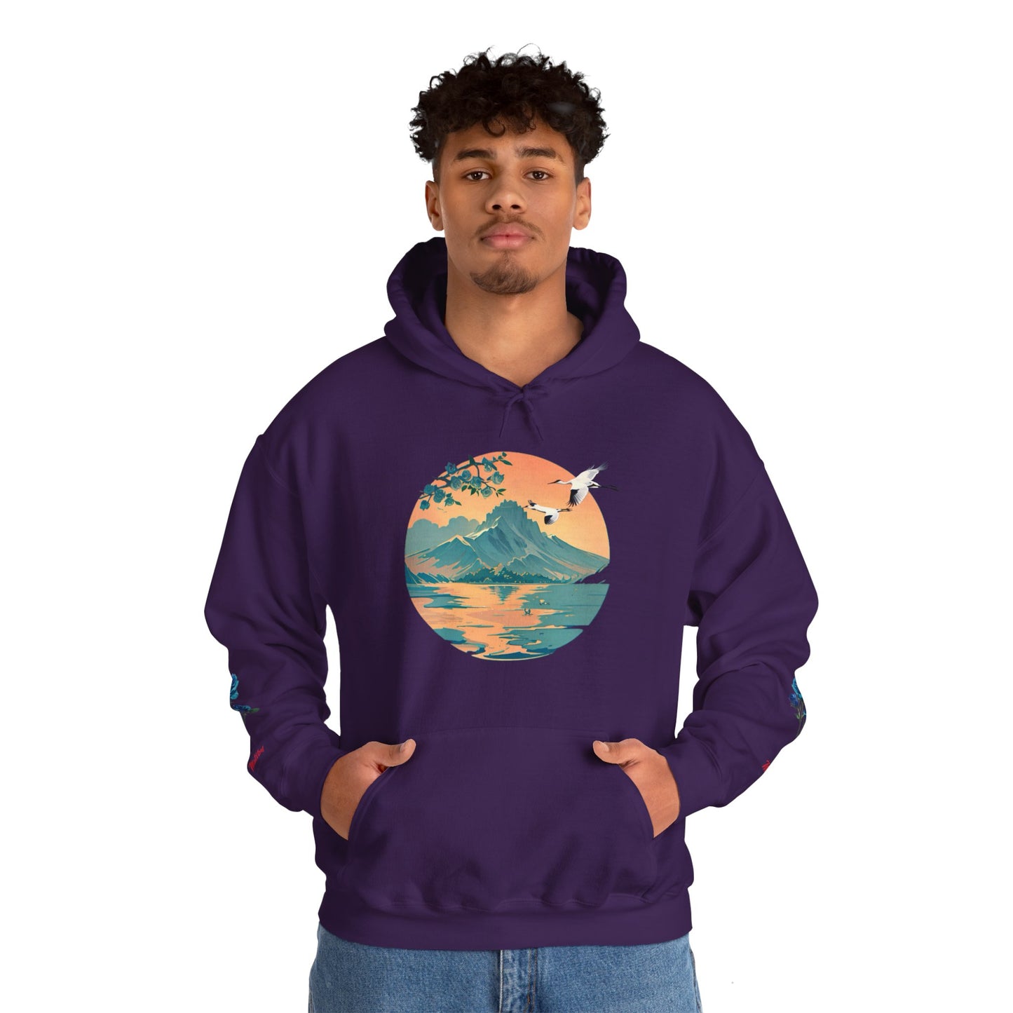 Japanese Blue Roses Landscape Unisex Heavy Blend™ Hooded Sweatshirt