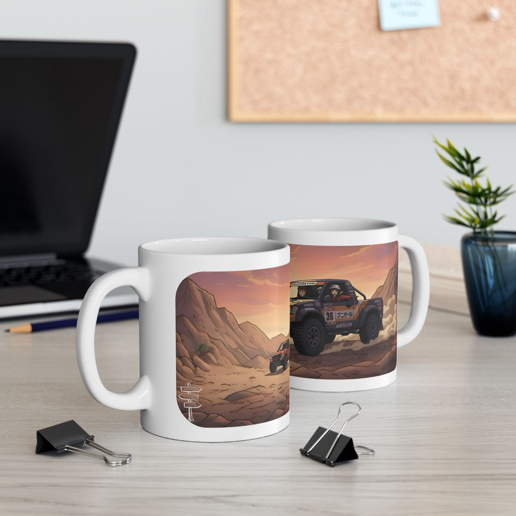 Adventure 4x4 Trucks #21, Dakar Rally Team Racers On The Go White Ceramic Mug — Find Your Path To The Essentials Cup (11oz & 15oz)