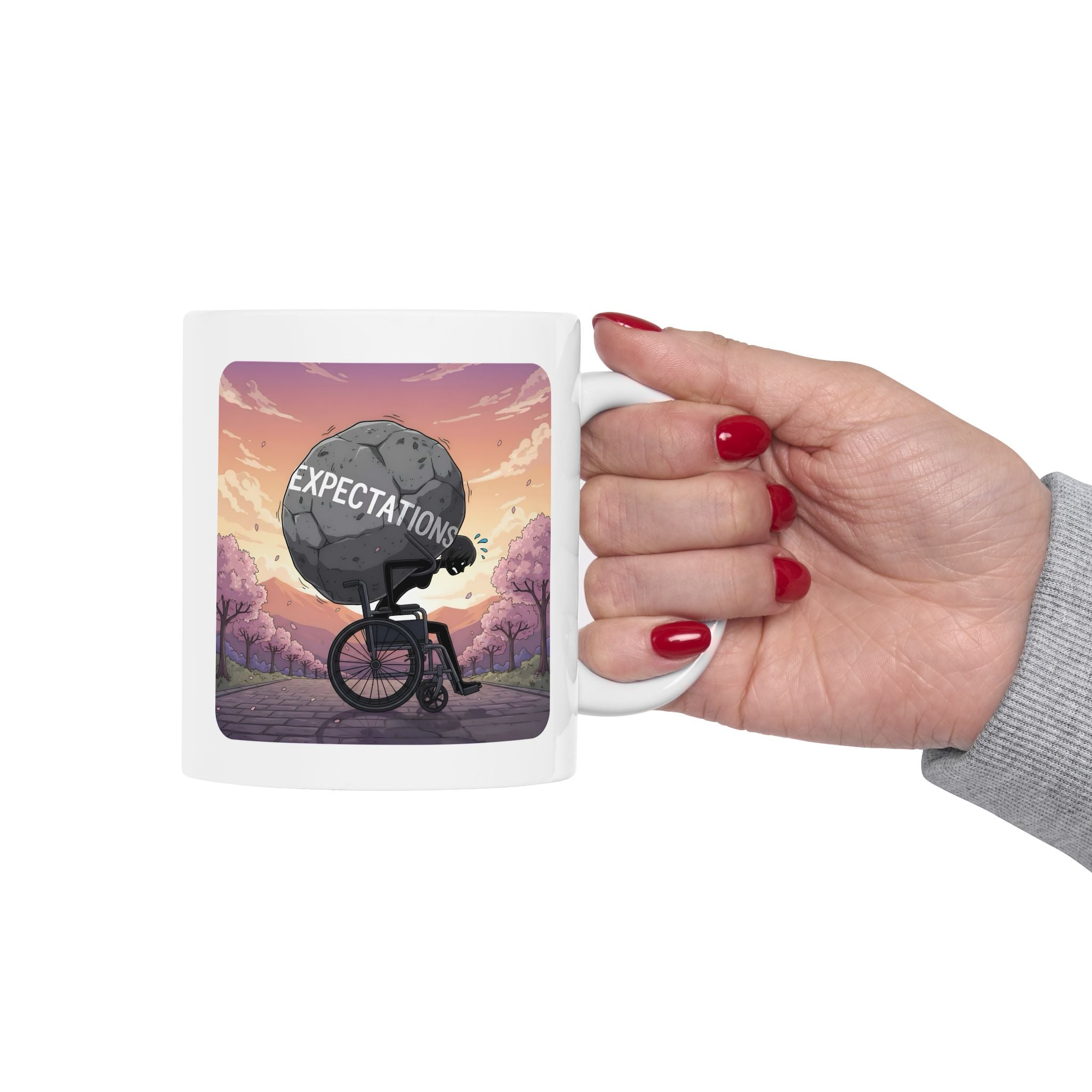 Unbreakable Woman Overcoming Expectation White Ceramic Mug, (11oz, 15oz), Disability Pride Wheelchair Warrior Cup