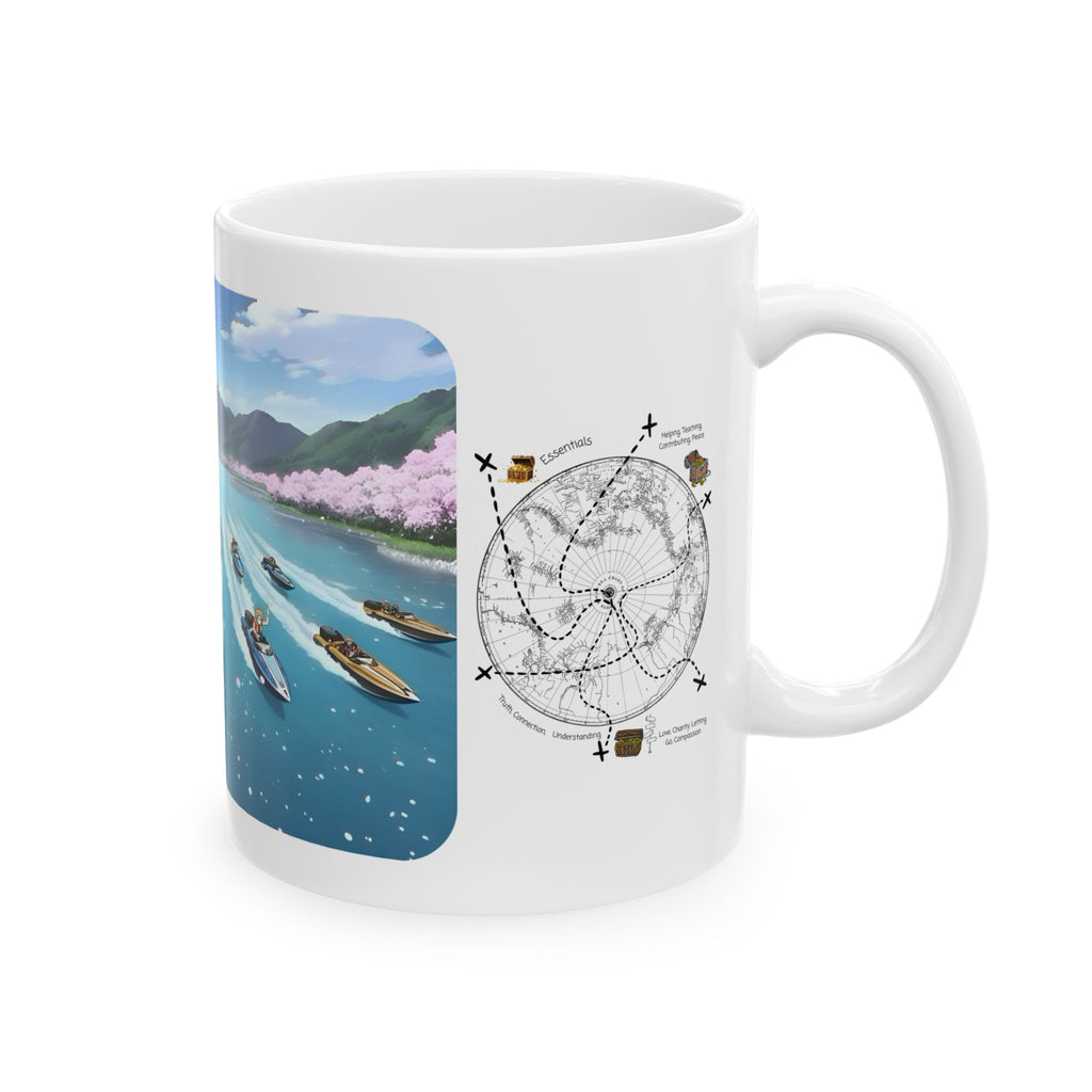 Adrenaline Boat Race #1 for Friends & Couples White Ceramic Mug — Anime Speedboat Treasure Map Cup (11oz/15oz)