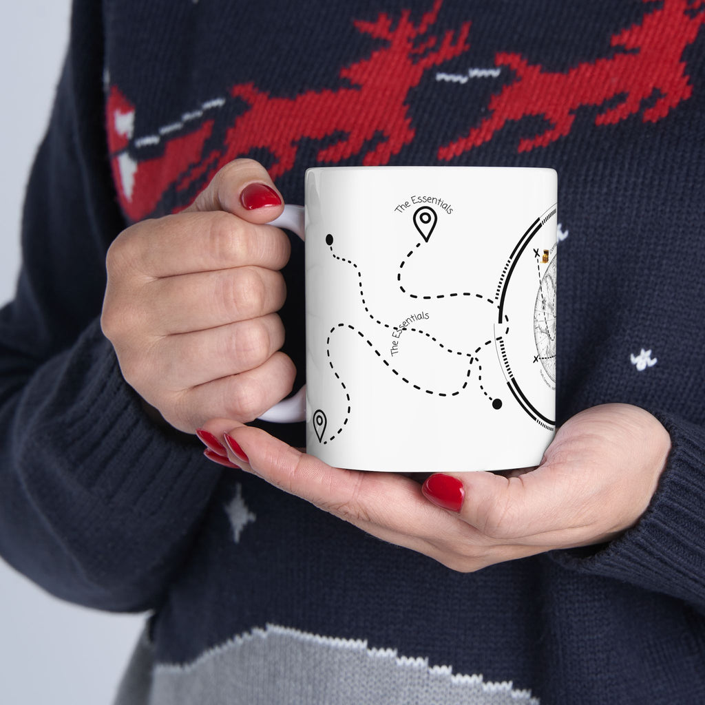 The Essentials Adventure Map #3 White Ceramic Mug — Nautical Compass Life & Treasure Trail Cup (11oz/15oz)