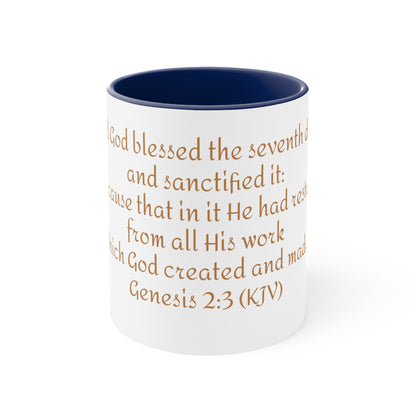 Bible Speaks Gen 2:3 Accent Mug, 11oz