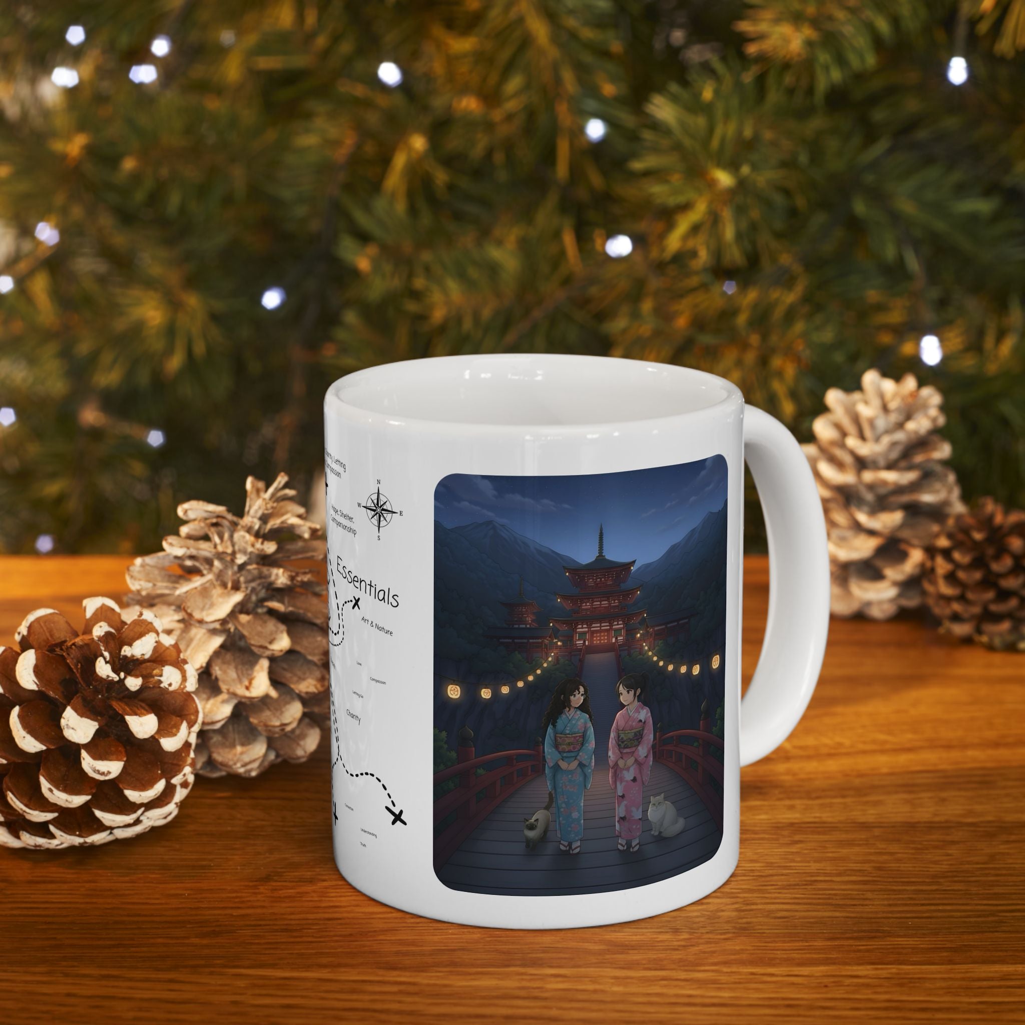 Kawaii Cat Lovers Transcending Time White Ceramic Mug — True Anime Best Friends in Japan Cup (11oz/15oz)