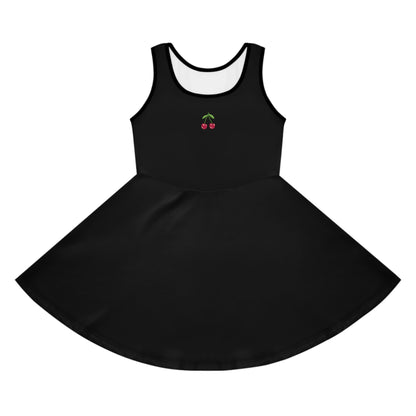 Girls' Black Sleeveless Sundress (AOP)