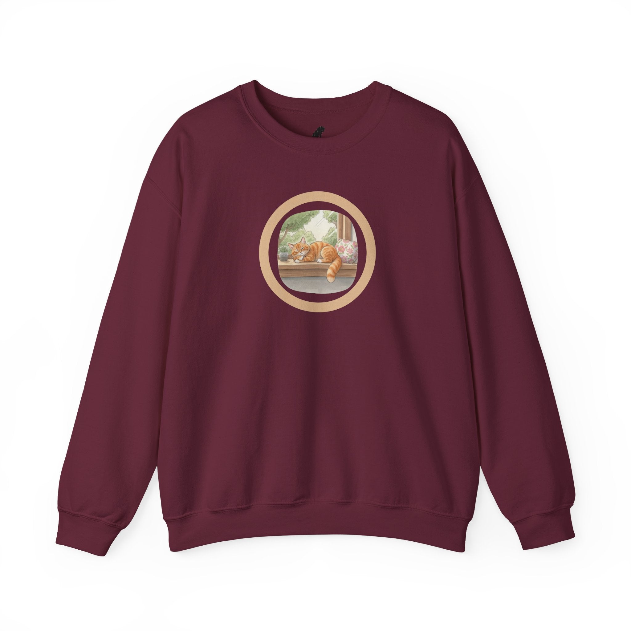Cozy Window Cat Crewneck Sweatshirt — Relaxing Cat Napping Sweater
