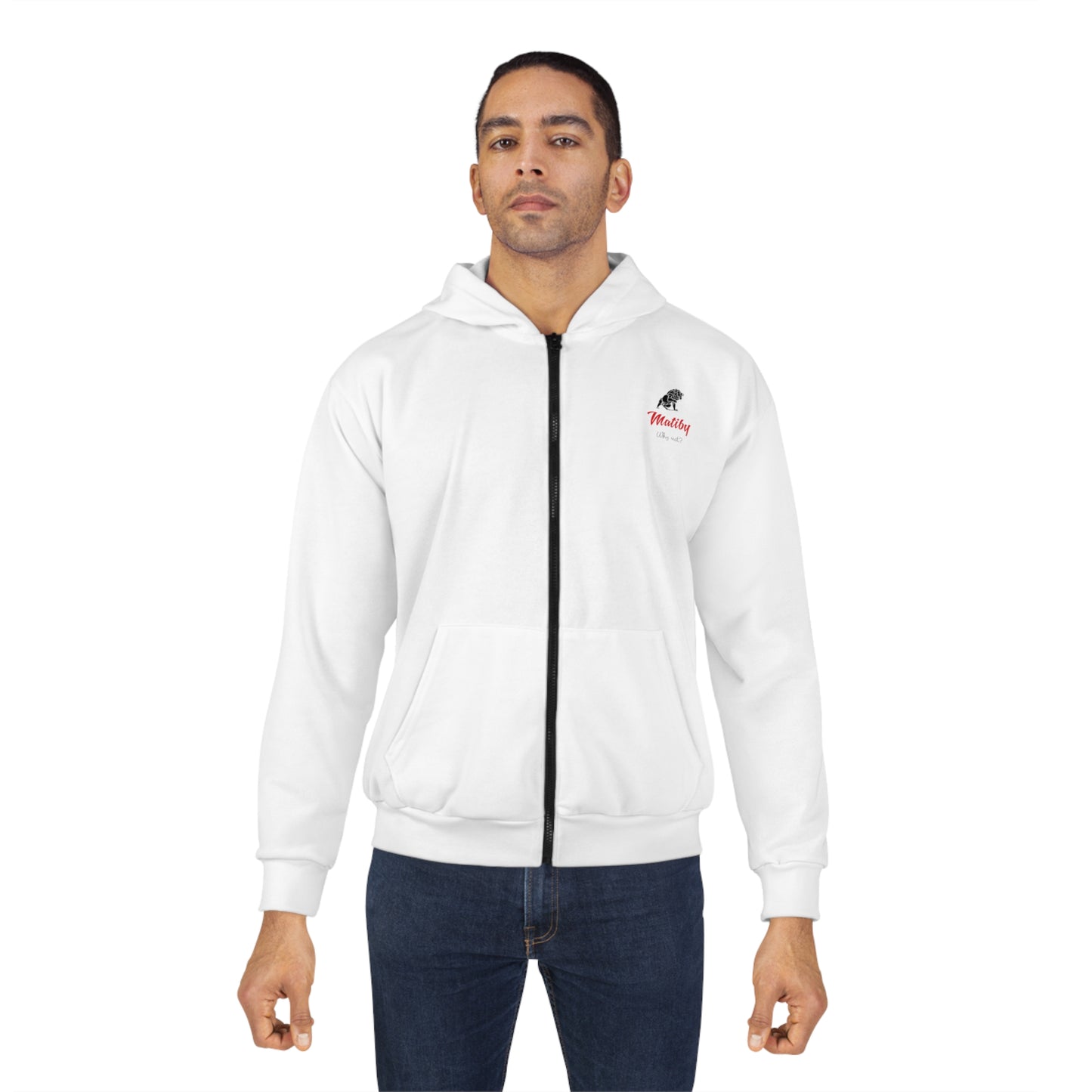 Matiby White Unisex Zip Hoodie (AOP)