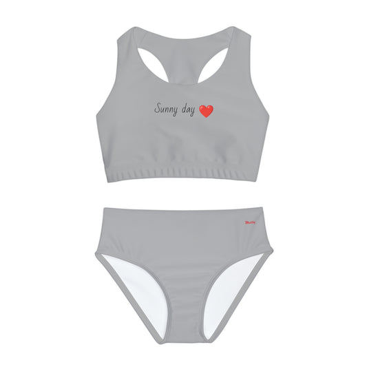 Girl's "Sunny Day" Light Grey Two Piece Swimsuit (AOP)