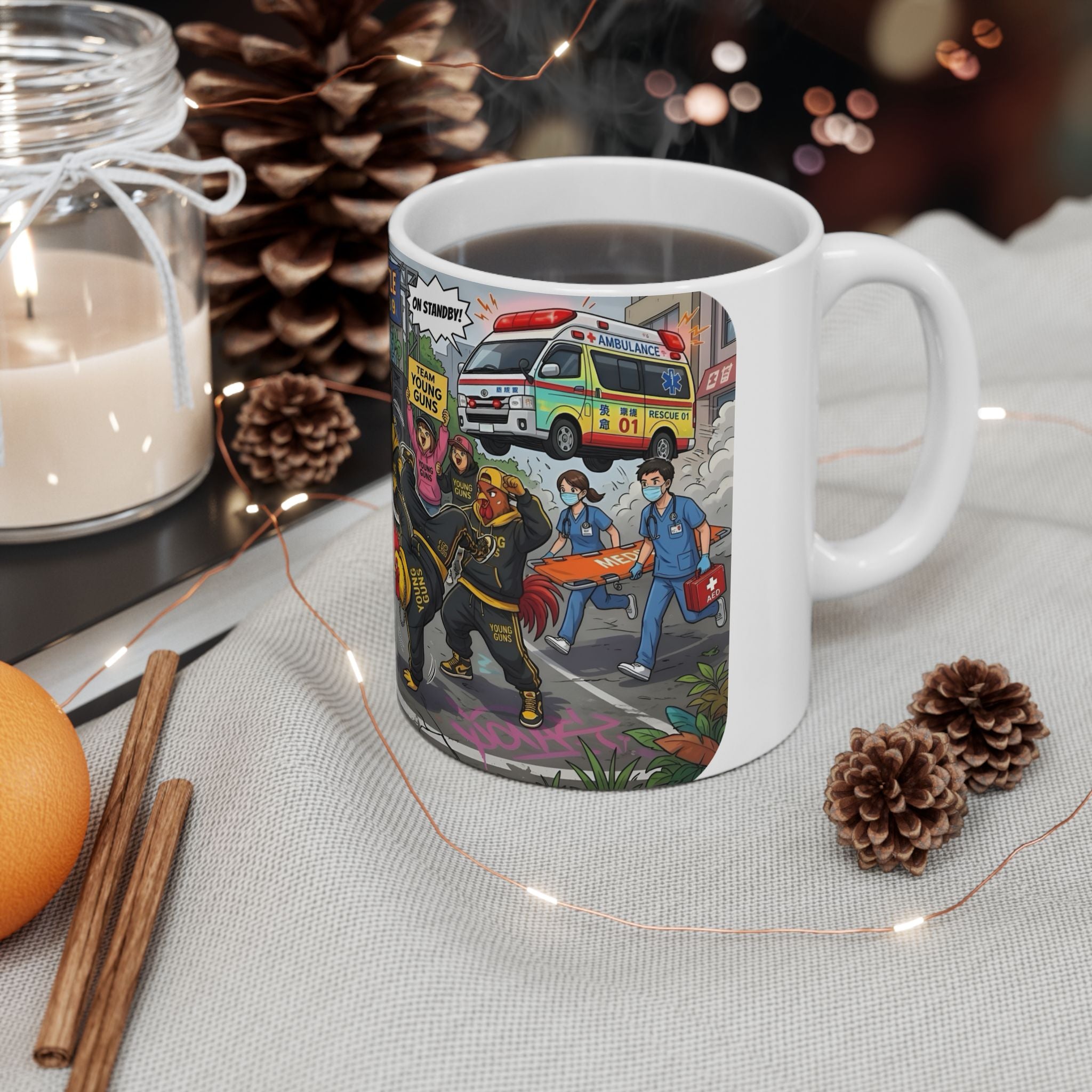 Chicken Dance Battle White Ceramic Mug (11oz, 15oz) — Funny Rooster Street Dance Cup
