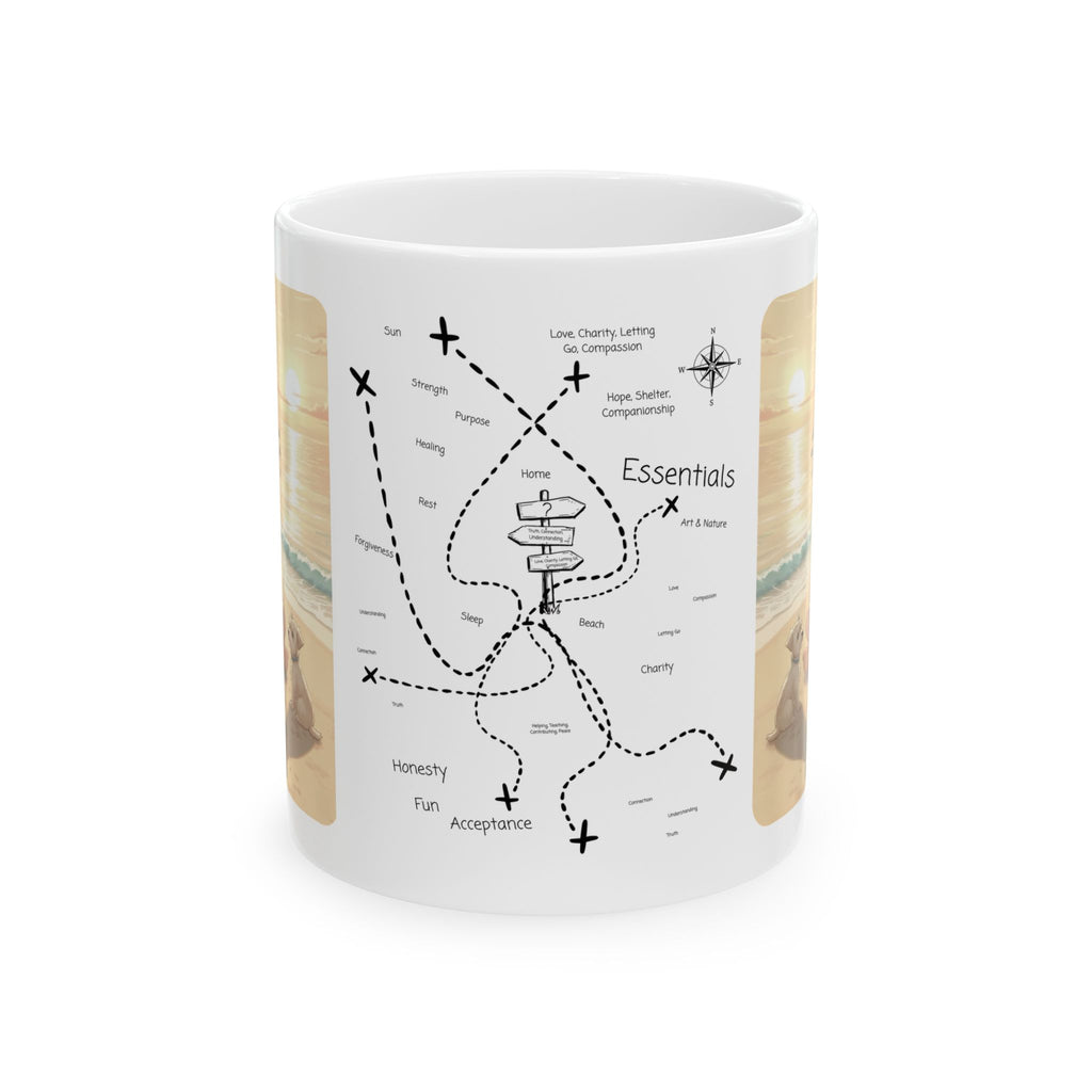 West Highland Terrier Dog, Siamese and Tabby Cats Coastal Decor White Ceramic Mug, Cozy Tropical Seascape Anime Girl Sunset Cup (11oz, 15oz)
