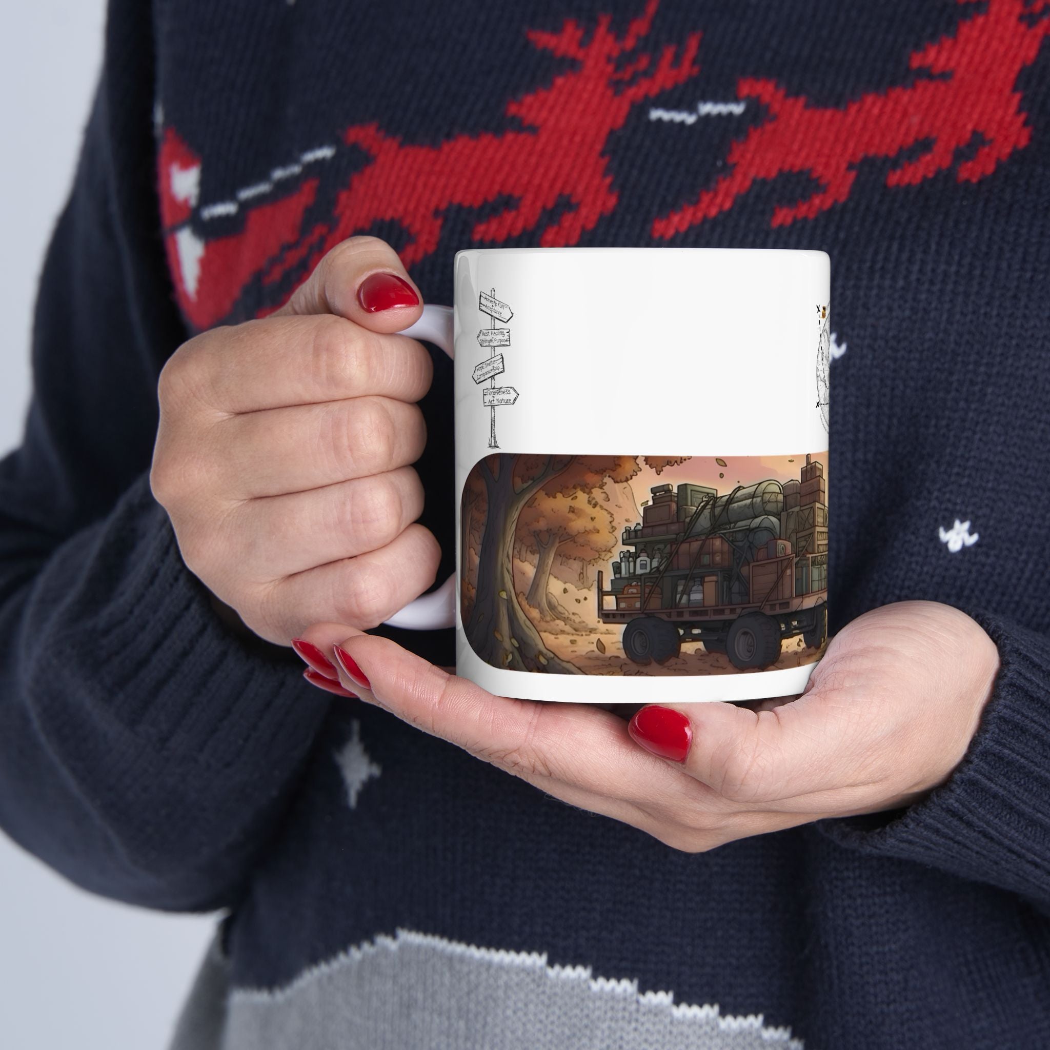 Adventure 4x4 Trucks #4, The Roving Barber White Ceramic Mug — Find Your Path To The Essentials Cup (11oz & 15oz)